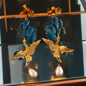 Vintage Palace Style Chinese Phoenix Gold Ornate Earrings